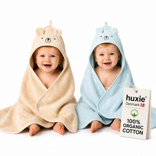 Organic Hooded Towel Bear Fog/Bear Baby Blue (2-pack) – huxie Denmark
