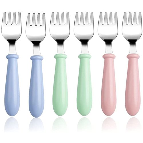 6-Pack Stainless Steel Toddler Forks with Round Handle, Baby & Kids Utensils for Self-Feeding Dishwasher Safe