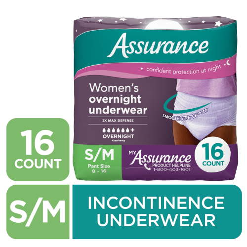 Assurance Women's Overnight Incontinence and Postpartum Underwear, S/M, Ultimate Absorbency, 16 Count HSA/FSA Eligible
