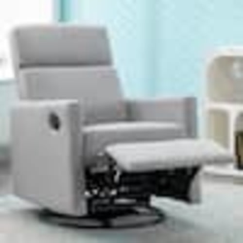 Harper & Bright Designs Gray Multi-Functional Modern Linen 360-Degree Swivel Base Recliner Glider Nursery Chair YJH079AAE