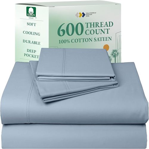 California Design Den Luxury King Size Sheet Set - 100% Cotton, 600 Thread Count Deep Pocket King Sheets, Hotel-Quality Bedding with Sateen Weave - Blue