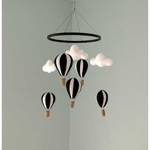 Hot Air Balloon Baby Mobile: Black & White Cloud Nursery Decor Blue Green Gothic