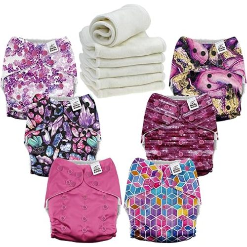 Mama Koala 3.0 Cloth Diapers for Babies, 6 Pack One Size Washable and Reusable Pocket Diapers for Newborns and Toddlers (Purple One)