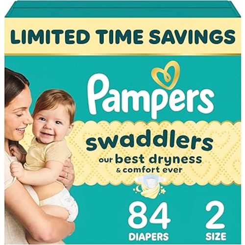 Pampers Swaddlers Diapers, Size 2 (10-22 lbs), 84 Count, Absorbent, Keeps Baby Dry and Comfortable, Skin Safe Disposable Baby Diaper (Packaging May Vary)