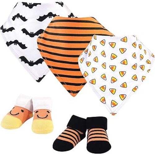 Hudson Baby Unisex Baby Cotton Bib and Sock Set, Candy Corn, One Size
