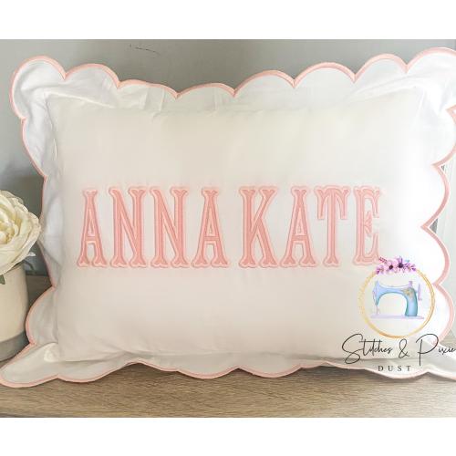 Scallop Pillow Sham/Monogram Nursery Pillow/Personalized Baby Gift/Bow Pillow/College Monogram Pillow/Decorative Throw/Monogram Pillow Sham