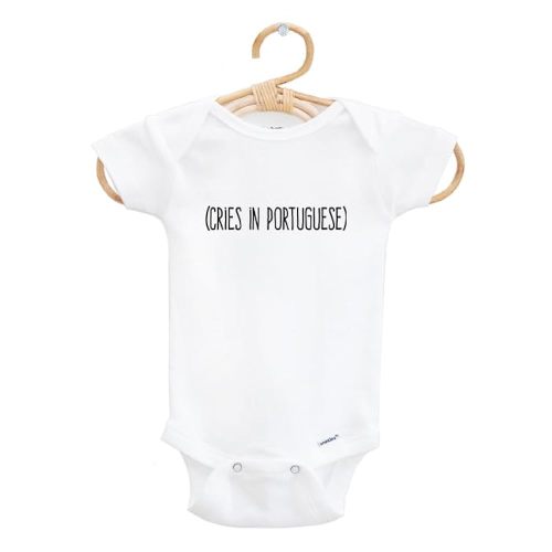 Cries in Portuguese Baby Bodysuit, Funny Pregnancy Announcement, Portugal-Brazil Themed Coming Home Outfit, 0-3M