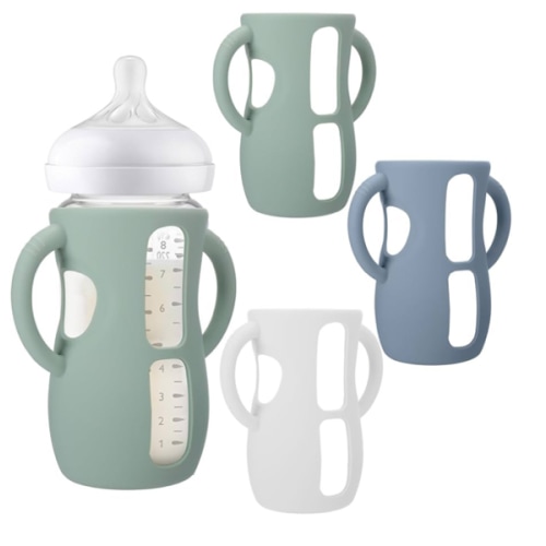 BUSOHA 3 Pack Silicone Sleeves for Avent Baby Bottles - Anti Breakage Baby Bottle Holder with Handle for Avent Natural Glass Baby Bottles,Compatible with Avent Baby Bottle,8 OZ