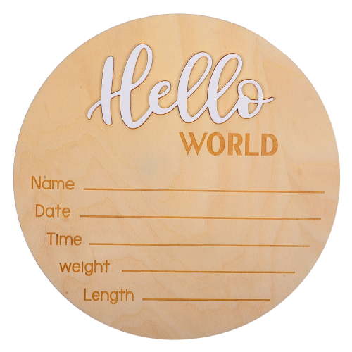 HAMPPLIES 1Pack Newborn Announcement Sign Khaki Wood Baby Shower .9x5.9x0.08In