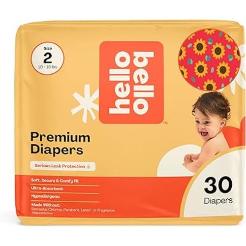 Hello Bello Diapers, Size 2 (10-16 lbs) Flower Child, 30 Count of Premium Disposable Baby Diapers, Hypoallergenic with Soft, Cloth-Like Feel