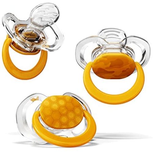 Smilo Orthodontic Pacifier, Expands to Support The Palate During Soothing, Orange, Stage 1 Suitable from 0 to 3 Months (Pack of 3)