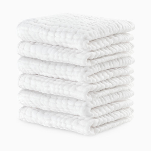 Comfy Cubs 6-Layer Muslin Baby Washcloths Set - White, 6