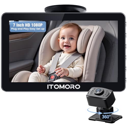 Itomoro Rear Facing Mirrors, 7'' HD 1080P Baby Car Camera, Infrared Night Vision Function Camera with 150° Wide View & 360° Rotatable Easy Installation in 5 Mins
