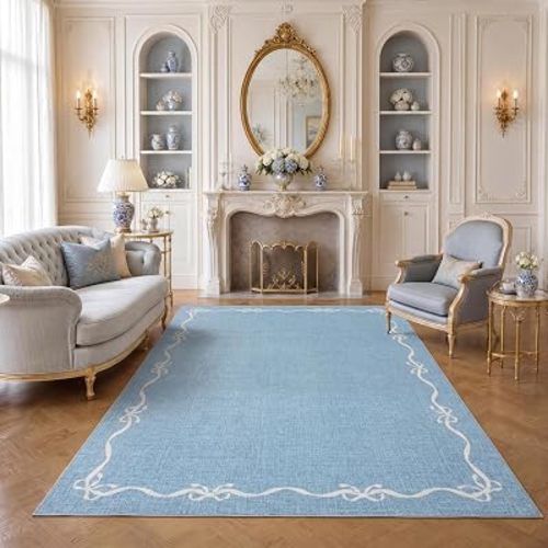 Garvee Solid Blue Rugs for Bedroom Girls, 5x7 Bow Area Rug for Living Room
