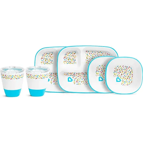 Munchkin® Splash™ Toddler Feeding Supplies Set, Includes Divided Plate, Bowl and Open Cup, Blue Sprinkles