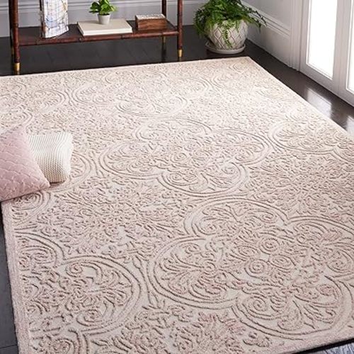 Martha Stewart x SAFAVIEH Area Rug Collection - 5' x 8', Ivory & Pink, Handmade Wool, Ideal for Living Room, Bedroom, Office, Dining Space (MSR3511U)