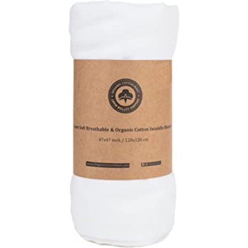 Organic Cotton White Swaddle Blanket for Newborn - 47"x47", 100% Organic, Toxic-Free, All-Natural, Muslin, Newborn Baby Gauze Swaddling Blanket - 100% Certified Organic Cotton (White - 1 Pack)