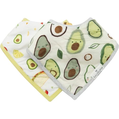 Loulou Lollipop Muslin Bandana Bib Drool Bib Set for Baby Girl and Boy, Adjustable 3 to 36 Months, 2 Pack