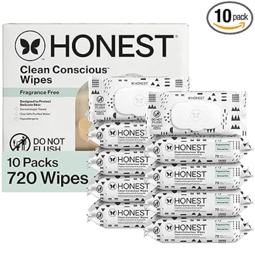The Honest Company Clean Conscious Multi-Use Wipes Unscented Hypoallergenic Baby for Sensitive Skin 99% Water Plant-Based Compostable Pattern Play 720 Count