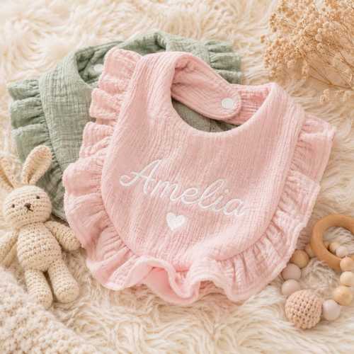 Personalized Baby Bib, Custom Embroidered Baby Bib, Muslin Cotton Bib, Baby Shower Gift, Newborn Gift, Custom Name Bib, Baby Girl Gift