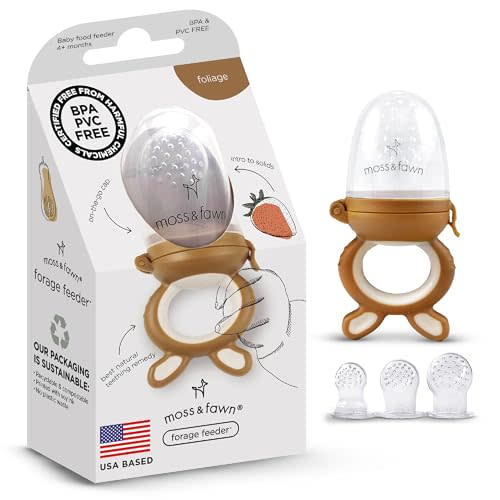 Moss and Fawn Forage Feeder - Soothing Silicone Frozen Breast Milk Popsicle & Baby Food Teething Toy, Pacifier, Fruit Feeder, & Teether - BPA, PVC & Phthalate-Free - Foliage