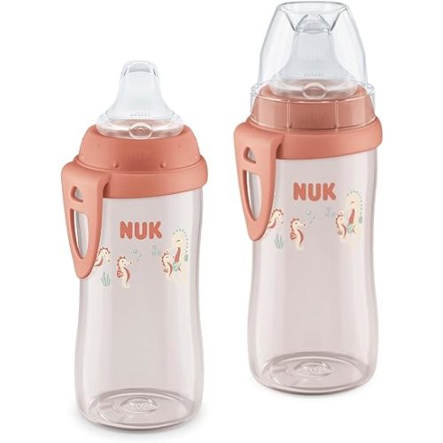 NUK First Choice Active Cup 2.0, 10 oz. Soft Spout Sippy Cup with On-The-Go Carry Clip, Lightweight, Leak Proof, Spill Proof Cup, 2-Pack