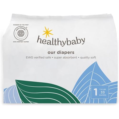 HealthyBaby Non-Toxic Diapers for Sensitive Skin - Size 1, 33 Count