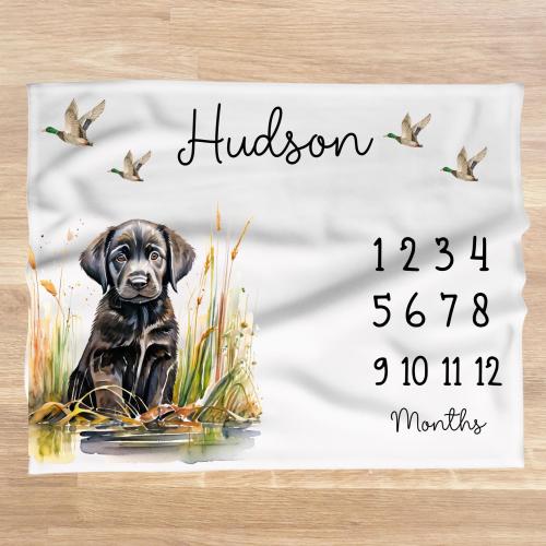Personalized Labrador Retriever Baby Milestone Blanket – Plush Velveteen Growth Tracker for Boys & Girls – Dog Lover Baby Gift- mallard duck