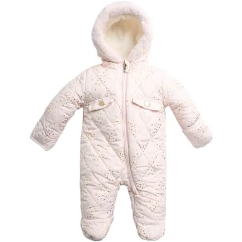 KENSIE GIRL Baby Girls' Pram Jumpsuit - Quilted Polar Fleece Lined Snowsuit Coveralls (0-9M)