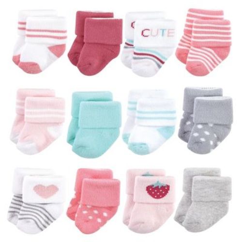 Hudson Baby Basics Infant Baby Cozy Terry Baby Sock 12-Pack, Sweet Berry, 0-6 Months