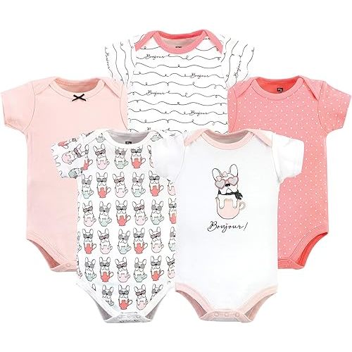 Hudson Baby Unisex Cotton Bodysuits, Bonjour Pink, 6-9 Months