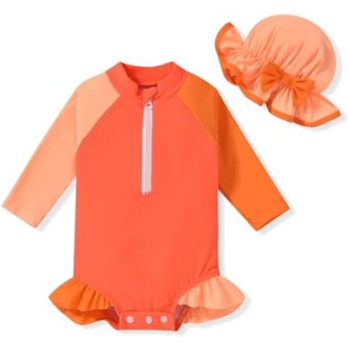 Aalizzwell Baby Girls Long Sleeve One Piece Swimsuit with Hat