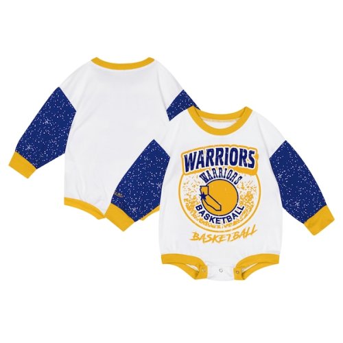 Golden State Warriors Mitchell & Ness Infant Hardwood Classics Posterboard Oversize Long Sleeve Bodysuit - White