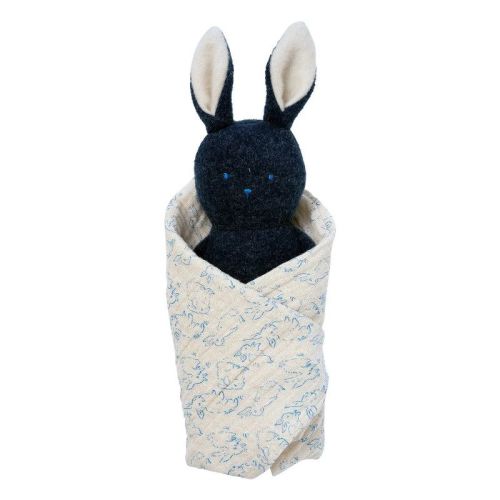 Manhattan Toy Embroidered Plush Bunny Baby Rattle + Soft Cotton Burp Cloth, 16 x 16 Inches