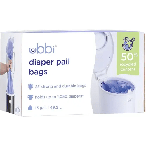 Ubbi Diaper Pail Plastic Bags, Disposable Baby Waste Bags, Single Pack, 25 Count, 13-Gallon Bags