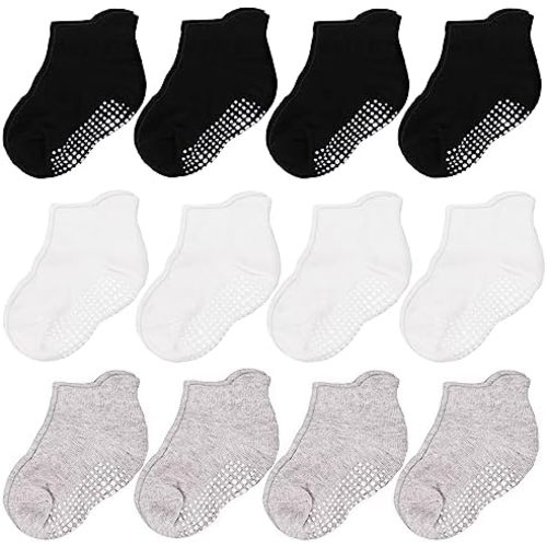 CozyWay Ankle Style Socks with Grip for Little Girls & Boys, Infants, Toddlers, Children - 12 Pairs