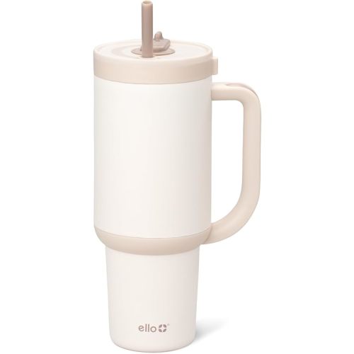 Ello Oasis 40oz Insulated Stainless Steel Tumbler with Straw, Cream Tonal