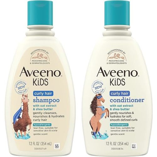 AVEENO BABY Kids Curly Hair Shampoo and Conditioner Set, 12 fl. Oz each with Oat Extract & Shea Butter, Hydrating, Hypoallergenic, Moisturizing for Defined Curls, Gentle for Kids' Developing Hair