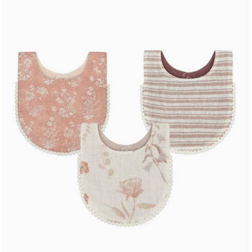 Crane Baby Cotton Drool Bibs (3 Pack) - Violet Wildflower
