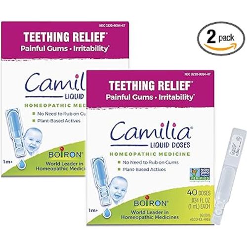 Boiron Camilia Drops 40 Count (Pack of 2) Relief of Painful or Swollen Gums and Irritability in Babies - for Daytime and Nighttime - Liquid Drop for Baby