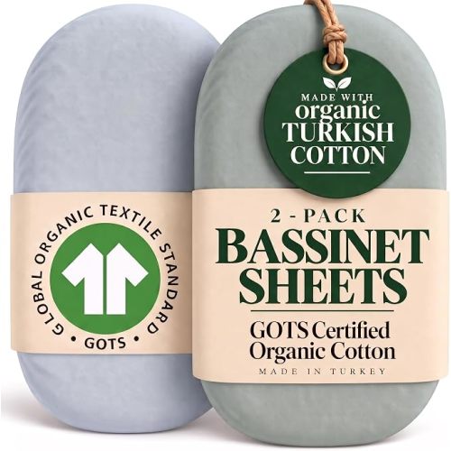 GOTS Organic Bassinet Sheets for Halo BassiNest Swivel Sleeper & 4moms mamaRoo Sleep 18x30 in – Luxury Turkish Organic Cotton Fitted Sheets for Baby Boys & Girls