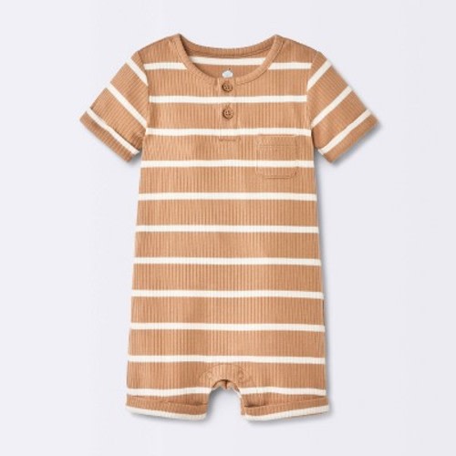 Baby Boys' Striped Henley Short Sleeve Romper - Cloud Island™ Brown 0-3M