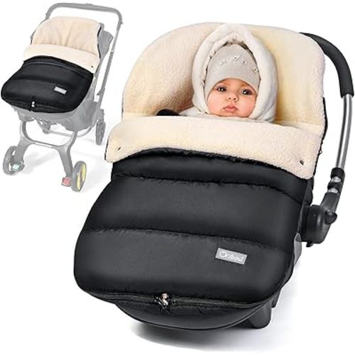 Orzbow Winter Baby Car Seat Cover, Universal Car Seat Bunting Bag for Babies with Adjustable Zipper, Removable Car Seat & Stroller Footmuff to be Blanket, Carseat Cover with Warm Berber Fleece, Black