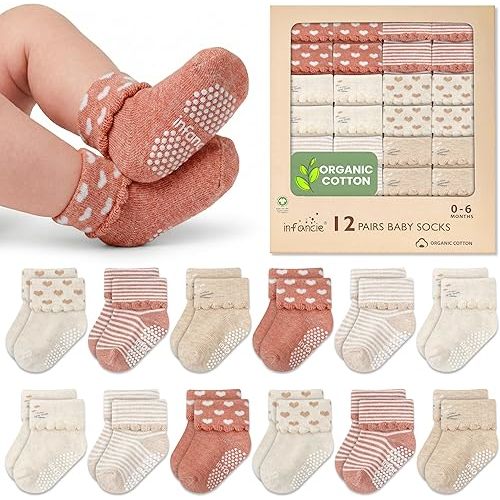 Organic Cotton GOTS Certified Infant Socks 12 Pair - 0-6 Months – Soft and Comfortable Infant Socks 0-6 Months, Premium Boys Cotton Socks, Gift for Newborn Boys