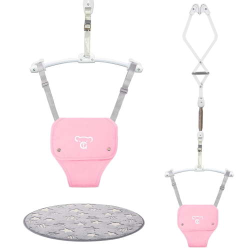 G TALECO GEAR Baby Jumper, Baby Doorway Jumper with Adjustable Strap, Protable Baby Jumpers and Bouncers, Easy to Assemble, Toddler Bouncer Jumper with Floor Mat, Pink
