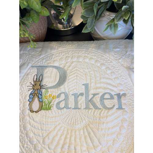 Peter Rabbit Personalized Embroidered Heirloom Baby Quilt, Nursery Bedding, Bunny Name Blanket, Baby Shower, Newborn Gift, Beatrix Potter