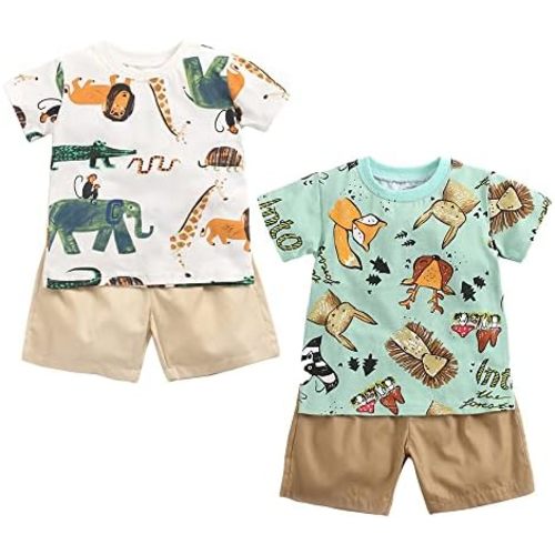 Baby Boy Clothes 2 Sets Toddler Shorts T-Shirt Outfit, 6 Months-3T Boys Summer Clothes