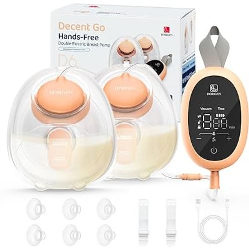 Wearable Hands Free Breast Pump D6, Portable Breastfeeding Pumps with 3 Modes & 9 Levels, Strong Suction Discreet Low Noise Electric Breast Milk Pump, 15-25mm Double-Sealed Flange