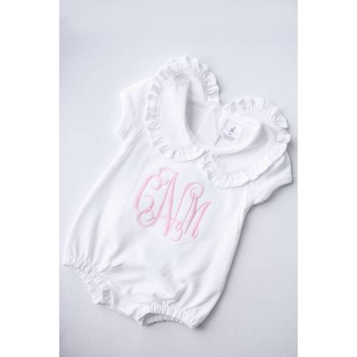Monogrammed bubble, girls summer bubble, personalized, baby clothing, shower gift, ruffle collar, sk creations, pima cotton, baptism outfit