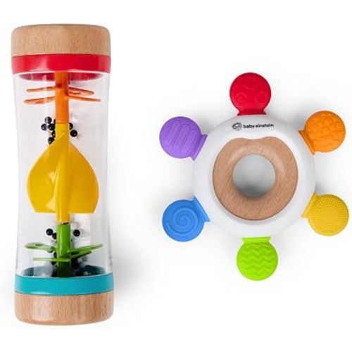Baby Einstein Discovery Duo 2-Piece Gift Set, Montessori Teether & Rattle, for Ages 3 Months and Up